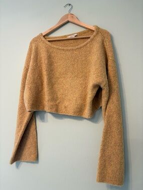Cropped Knit Sweater in Chartreuse/Yellow- Women's Lightweight Pullover